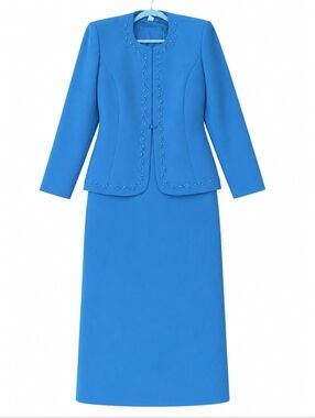 New R & M Richards Ocean Blue Two-Piece Formal Dress/ Beaded Jacket NWT Sz 14
